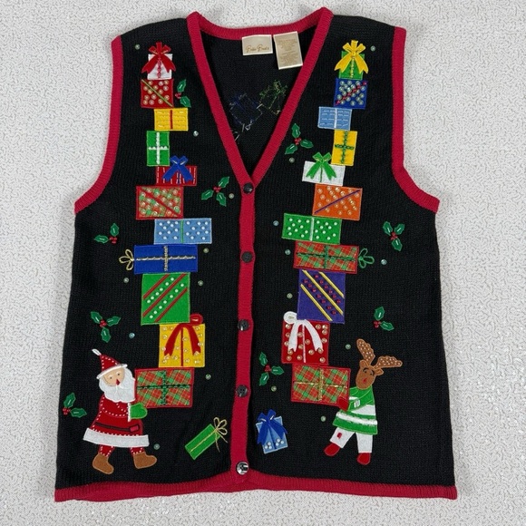 Bobbie Brooks Christmas Sweater Vest Women’s Medium Santa Reindeer Embellished - Picture 2 of 6